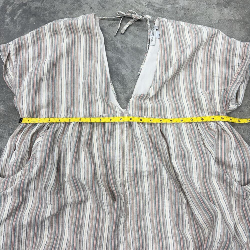 Urban Outfitters Dress Womens L Serendipity Mini Babydoll Wide Boxy Linen Stripe - Picture 8 of 11